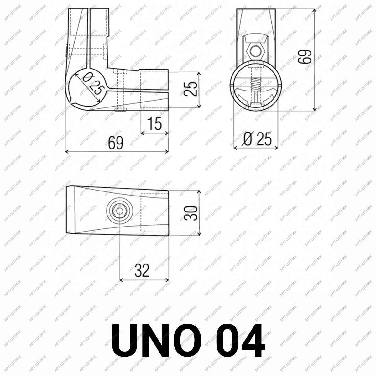 UNO 04 Крепеж двуплечий угловой (угол 90 градусов)